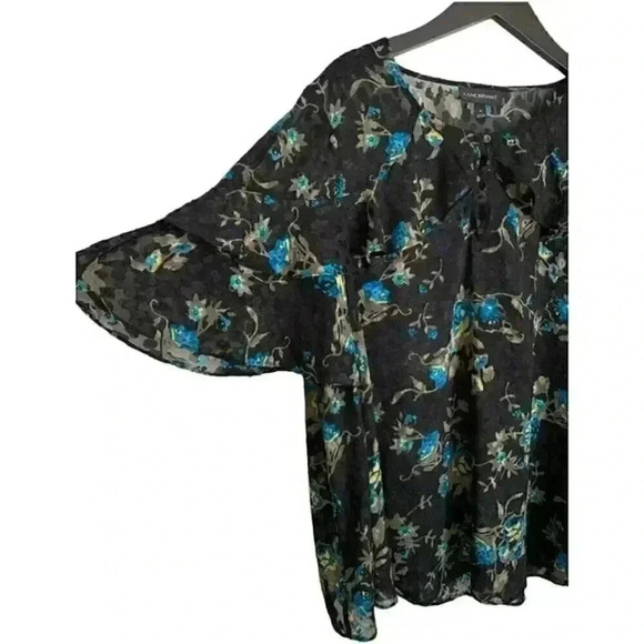 ❄️3/$15❄️ Lane Bryant Size 18 Top - Floral Black Sheer - Lightweight Plus - Picture 3 of 8